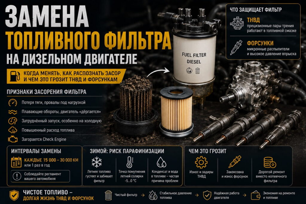 Замена топливного фильтра на дизельном двигателе